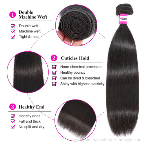 100% Real Human Hair Double Weft Extension Bundles Vendor Wholesale Unprocessed Mink Brazilian Straight Human Hair Weave Bundles